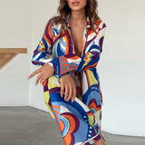 znbbw Retro Print Cardigan Long Sleeve Shirt + Straight Trousers Two Piece Set Outfits Autumn Women Sexy New High Street Suits