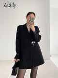 znbbw 2023 Autum Oversize Full Sleeve Long Blazer Women Minimalist Style Solid Sequined Suit Blazers Winter Female Clothing