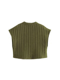 Znbbw TRAF Streetwear Waistcoat With Embroidery Sleeveless Short Cropped Tops Women Basicos Vest Women Button Up Front