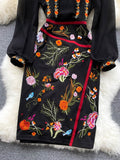 Znbbw New Autumn Fashion Vestidos Women's Temperament Small Stand-up Collar Retro Embroidered Midi Dress DK1062