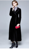 Znbbw Winter Runway Designer Women Vintage Notched Collar Wrap Black Velvet Maxi Coat Thick Warm Long Trench Coat Outwear