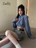 znbbw 2023 Summer Y2K Long Shirt Women White Crop Shirt Korea Style Sexy Button Up Asymmetrical Woman Blouse Female Clothing