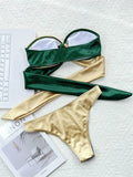 znbbw Green Gold Bikini Sexy Strapless Bandeau Swimwear Women Brazilian Swimsuit Female Thong Biquini Bandage Bathing Suit