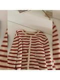 znbbw Casual Vintage Striped Women Sweater 2023 New Western Style Warm Knitted Female Cardigan Loose O Neck Ladies Short Tops