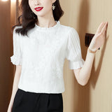 Znbbw Sleeve Blouse Women White Lace Chiffon Blouse Shirt Tops Women Blusas Mujer De Moda 2023 Blouses Shirts Blusa Camisas E159