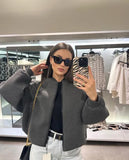 Znbbw Elegant Solid Pilot Jacket Women's Casual Long Sleeved Zippered Cropped Overcoat 2023 Female Chic Party Club Street Wear