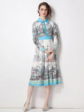 Znbbw Shirt Dress 2023 Spring Summer Clothes Turn-Down Collar Floral Printed Long Sleeve High Street Designer Party Dress N6550