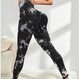 Znbbw Tie Dyed Hollowed Out Yoga Pants High Waist Quick Drying Sport Leggings Tight Lifting Hip Fitness Gym Leggings