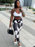 Znbbw Women White Crop Tank Tops Printed Long Pants Two Piece Sets Tracksuit 2023 Summer Clothes Wholesale Items For Business