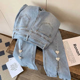 znbbw New Chic Love Button Split Jeans Women's Summer Hot Girl jeans Retro High Waist Straight Slim Flared Denim Pants Pantalon