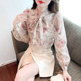 Znbbw Blouse Women Long Sleeve Floral Print Chiffon Blouse Shirt Women Tops Blusas Mujer De Moda 2023 Blouses Shirts Blusa G212