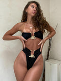 Znbbw Women Sexy Black Crop Tube Tops Underwear Beach Vacation Two Piece Matching Set Suit Outfit Swimwear Summer Clothes