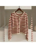 znbbw Casual Vintage Striped Women Sweater 2023 New Western Style Warm Knitted Female Cardigan Loose O Neck Ladies Short Tops