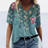 Znbbw 3D Floral Print T-shirts Women Fashion Short Sleeve Loose Tops Casual V-neck High Street Tee Plus Size Top Streetwear