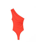 Znbbw TRAF Sexy Style Women One-piece Bodysuits One-Shoulder Slim Jumpsuit Fashion Elegant Women Tops