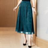 Znbbw Summer Fashion Jacquard Silk Skirts Women High Elastic Waist Pleated A-Line Long Skirt Female Casual Skirts Faldas Mujer