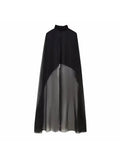 Znbbw TRAF Women Fashion Turtleneck Collar Asymmetrical Chiffon Smock Blouse Female Tulle Cape Shirt Blusas Chic Cloak Tops