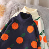 Znbbw 2023 Autumn Winter Sweaters Pullover Cherry Pattern Long Sleeve Sweater Women Turtleneck Knitted Jumpers Sweater Mujer
