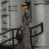 znbbw Elegant Chiffon Floral Print Long Sleeve Maxi Dress Women Summer Slim Beach Holiday Party Club Prom Vestido Evening Gown