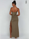 znbbw One Shoulder Strap Thigh High Split Maxi Dress For Women Robe Sleeveless Backless Bodycon Sexy Club Party Long Dress