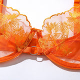 Znbbw Lace Embroidery Lingerie Sexy Transparent Underwear Erotic 3-Piece Orange Mesh Bra Short Skin Care Kits Bilizna Set