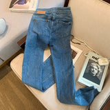 znbbw Women Korean High Waist Pockets Patchwork Denim Pants Buttons Up Ankle Length Pants Casual Wide Leg Blue Jeans Sreetwear Y2k