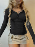 Znbbw Fairycore Y2K Tops Tee Aesthetic Button Up Retro Grunge Clothing Solid Casual 90s Slim Womenswear Shirts