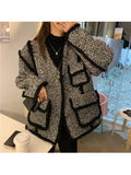 znbbw Women Woolen Tweed Coat 2023 Autumn Winter  Korean Style Sashes Waist Retro Vintage Gray Big Turn Down Collar Thicke Wool Coat