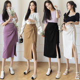 Znbbw Simplicity High Waist Slim Women Skirts Chic Folds Lace-Up Split Casual Skirt Office Lady Elegant Package Hip Skirts