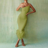 Znbbw Sexy Green Short Cocktail Dresses Crepe Feather One Stripe Shoulder Mermaid dress Backless Prom Homecoming Gowns Dress