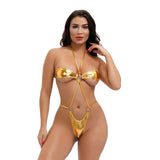 Znbbw micro bikini swimwear women swimsuit one piece biquini bikinis Patent leather Bright light Halter String Lace Show buttocks