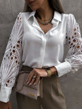 Znbbw White Lace Shirt Women 2023 Fashion Hollow Out Button Elegant Blouse Female Casual Long Sleeve Office Lady Tops 19948