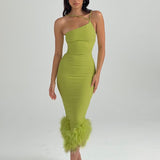 Znbbw Sexy Green Short Cocktail Dresses Crepe Feather One Stripe Shoulder Mermaid dress Backless Prom Homecoming Gowns Dress