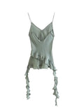 Znbbw TRAF Sexy V-neck Sleeveless Backless Blouse For Women 2023 Summer Flounce Irregular Strap Tops Female Party Vest