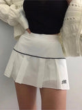 Znbbw Goth High Waist Letter Embroidery Skirts Retro Patchwork Mini Skirts short Bottoms Streetwear Women Gym Y2K Pleated Skirt