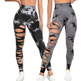 Znbbw Tie Dyed Hollowed Out Yoga Pants High Waist Quick Drying Sport Leggings Tight Lifting Hip Fitness Gym Leggings