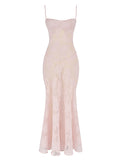 Znbbw Vintage Long Dress For Women Spaghetti Strap Floral Lace Patchwork Low Cut Backless A Line Dress