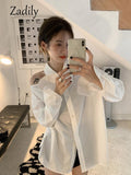 znbbw 2023 Summer Long Sleeve White Shirt Women Korean Style Off The Shoulder Button Ladies Tunic Blouse Female Clothing Tops