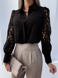 Znbbw White Lace Shirt Women 2023 Fashion Hollow Out Button Elegant Blouse Female Casual Long Sleeve Office Lady Tops 19948