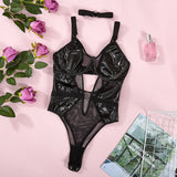 Znbbw Latex Bodysuit WIth Collar Mesh Patchwork See Through Lingerie Body Silicone Leather Open Crotch Top Black Naked Teddy