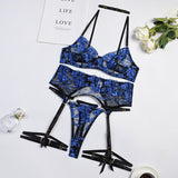 Znbbw Cobalt Fancy Lingerie Sexy Porn Underwear Women Floral Embroidery Intimate Transparent Bra Sensual Lace Exotic Sets