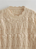 Znbbw TRAF Vintage Casual Chic Women Sweater Splice O-Neck Pullover Long Sleeve Knitted Sweater 2023 Autumn Holiday Sweater