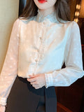 Znbbw Stand Collar Apricot Chiffon Blouse Shirt Women Tops Shirts Blusas Mujer De Moda 2023 Long Sleeve Blouse Women Blusa H16