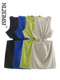 Znbbw ZBZA Dress For Woman 2023 Hollow Out Solid A-line Sleeveless Dresses Causal O-Neck Dresses Woman Mini Bodycon Dress