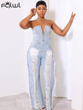 znbbw Summer Sexy Fashion Jumpsuit Club Outfit For Women 2023 Strapless Hollow Holes Sto Denim Jumpsuite Women Mujer