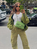 Znbbw TRAF 2023 Women Oversized Bomber Jackets Coat Pockets Vintage Stand Neck Long Sleeves Female Chic Outwears