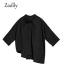 znbbw 2023 Summer New Half Sleeve Oversize Gothic Shirt Women Y2K Asymmetrical Black Button Ladies Blouse Street Clothing Tops