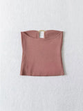 Znbbw TRAF Women Camis Tank Sleeveless Cropped Top Knitted Short Solid Versatile Off-the-shoulder Tube Top