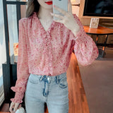 Znbbw Sleeve Print Chiffon Blouse Shirt Women Tops Blouses Shirts Blusas Mujer De Moda 2023 Ruffles V-Neck Blouse Women G173