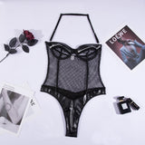 Znbbw Sensual Fishnet Bodysuit Women Lace Exotic Costumes Sexy Hollow Out Halter Bodycon Hot Lingerie Sissy Zipper Body